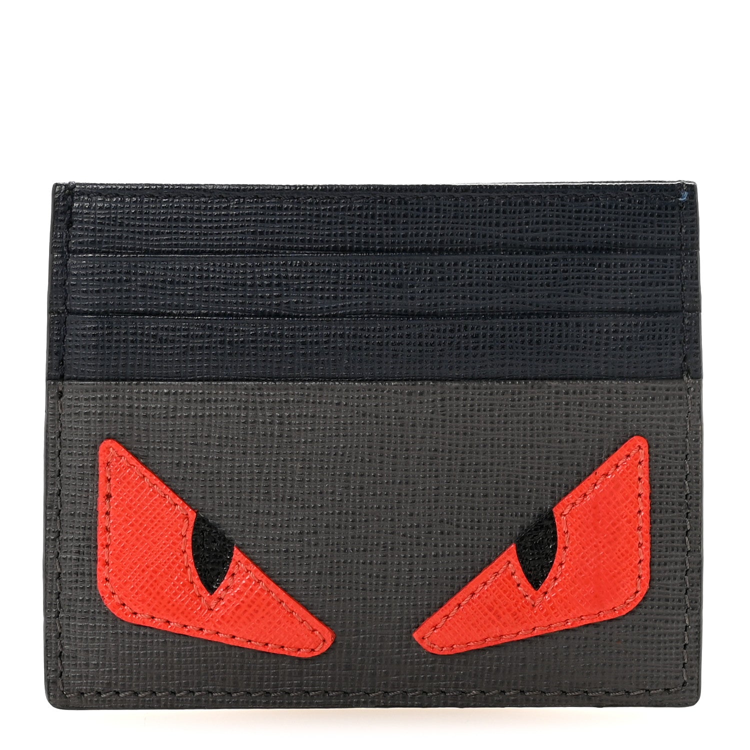 Fendi Vitello Elite Monster Eyes Inlay Card Holder Asfalto Papavero Black 1 of 7