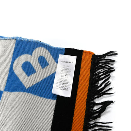 Burberry Wool Silk Monogram TB Reversible Fringe Scarf Azure Blue 4 of 6