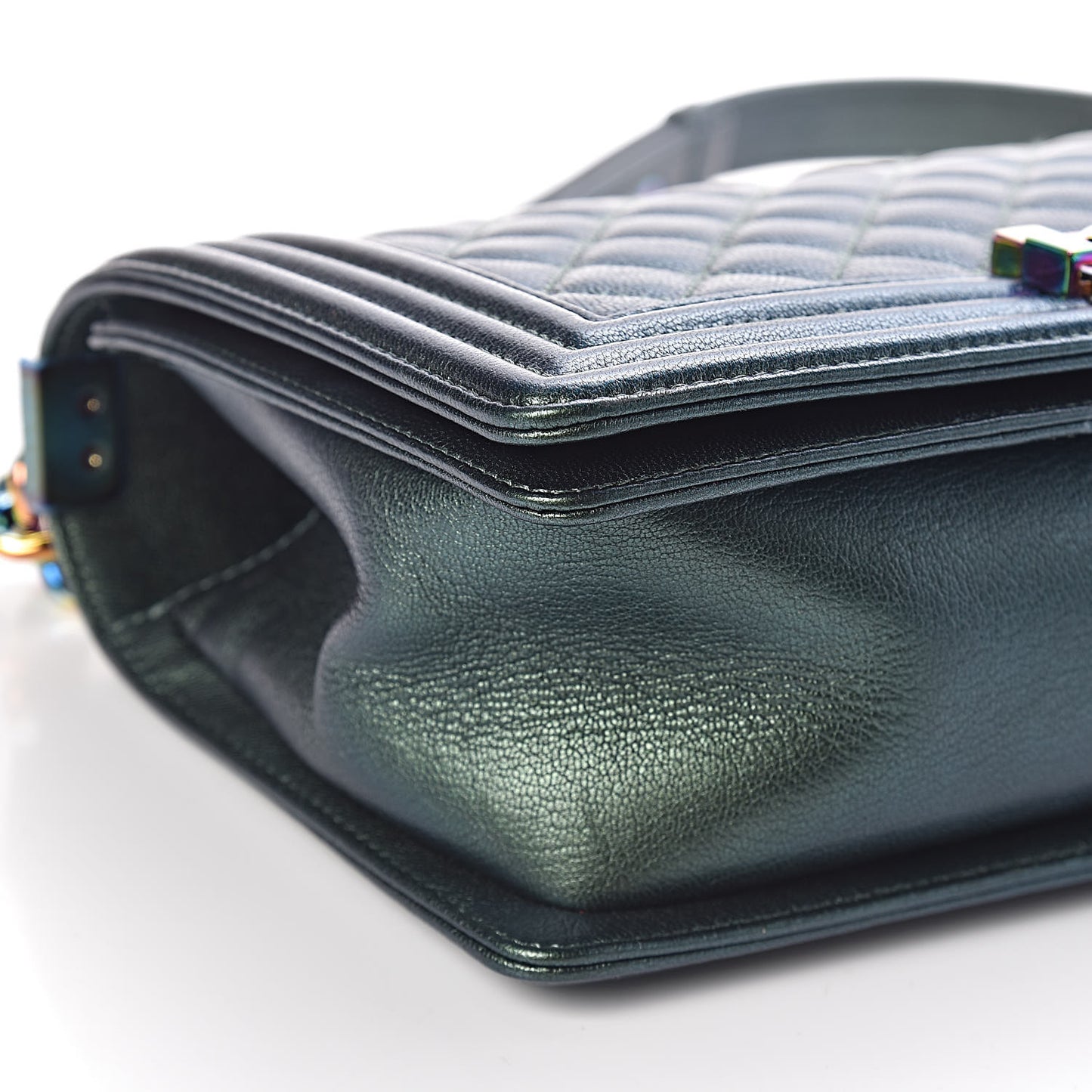 Iridescent Goatskin Quilted Medium Boy Flap Green