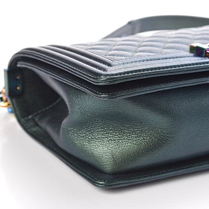 Chanel Iridescent Goatskin Quilted Medium Boy Flap Green 5 of 10