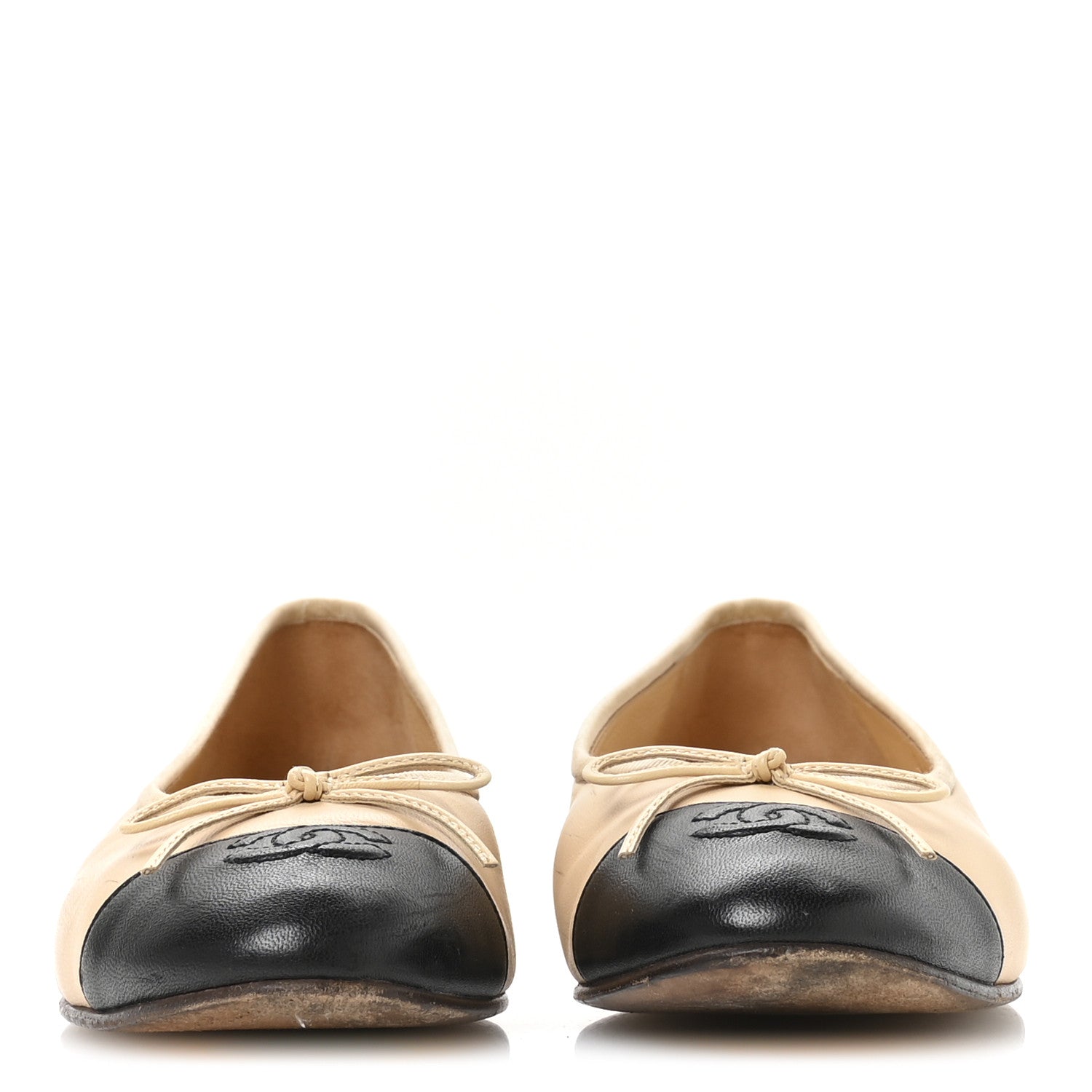 Chanel Lambskin Cap Toe CC Ballerina Flats 39.5 Beige Black 3 of 8