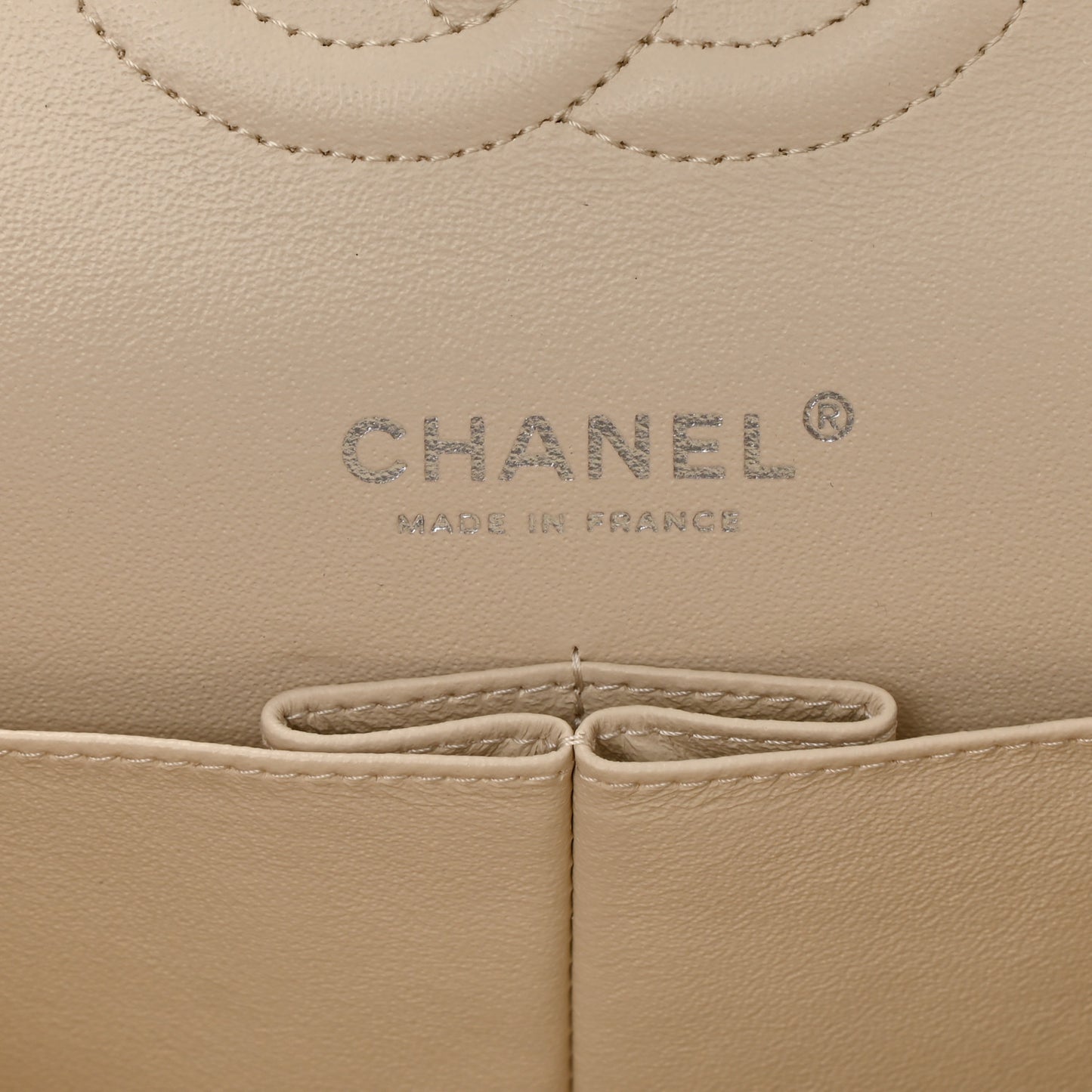 Caviar Quilted Medium Double Flap Light Beige