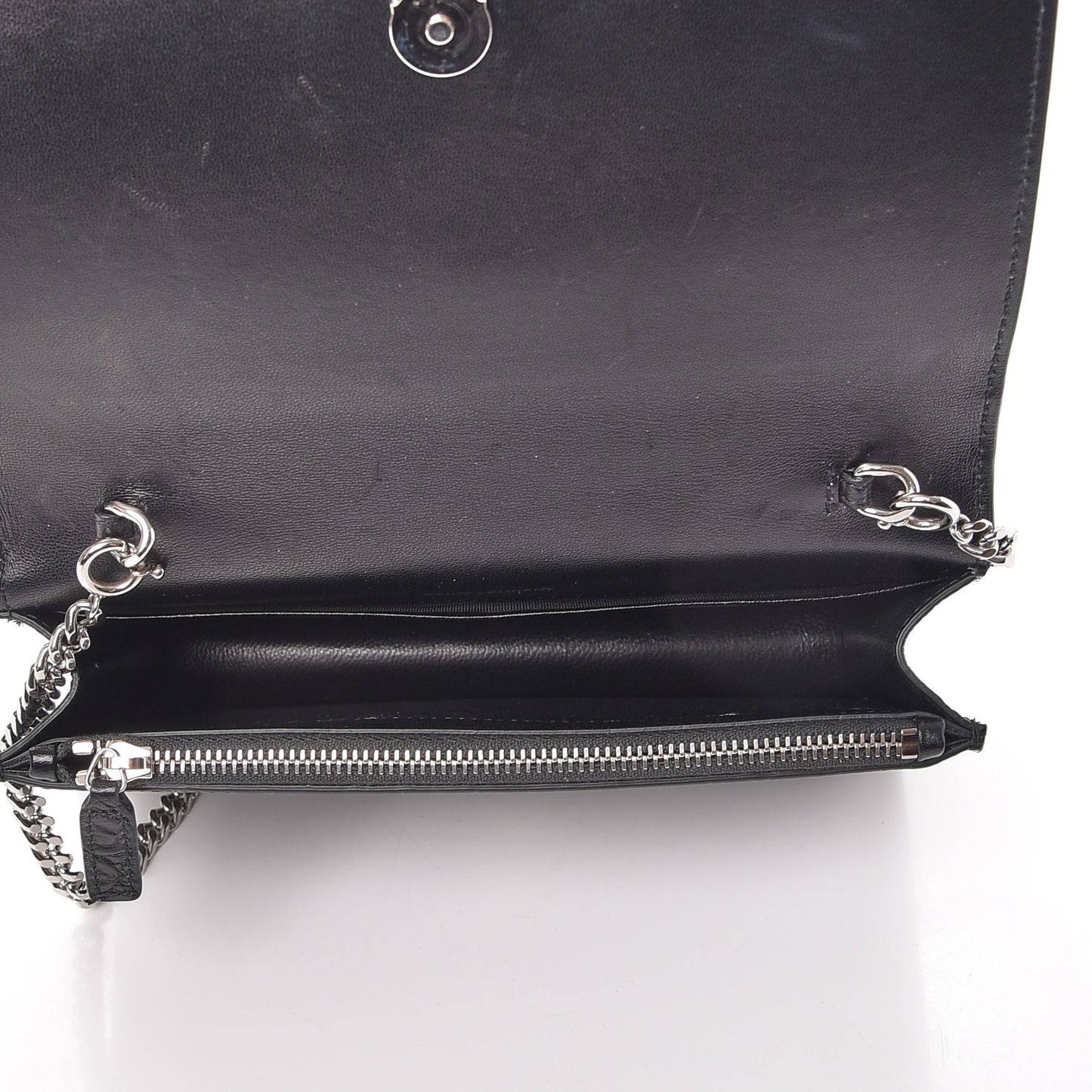 Calfskin Crocodile Embossed Kate Monogram Tassel Chain Wallet Black