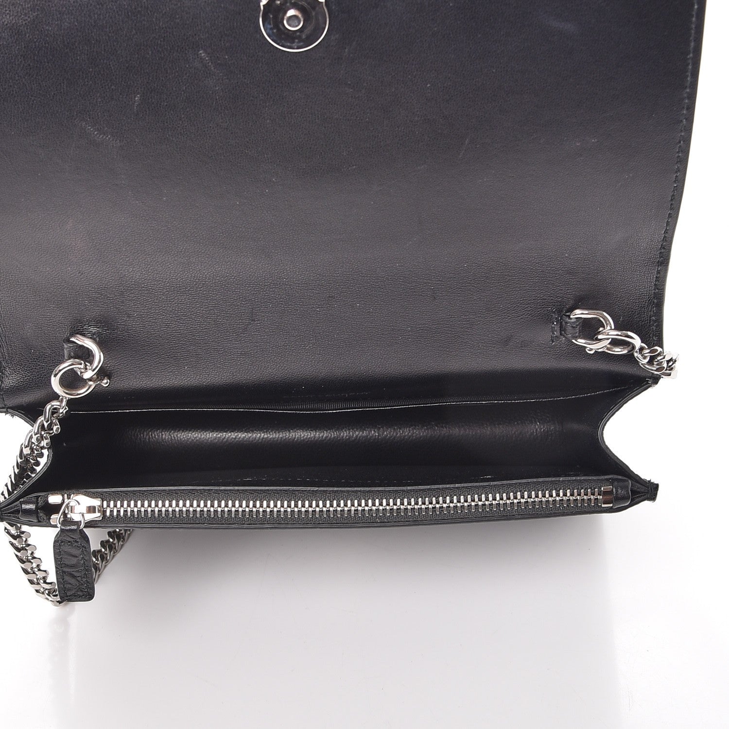 Saint Laurent Calfskin Crocodile Embossed Kate Monogram Tassel Chain Wallet Black 5 of 7