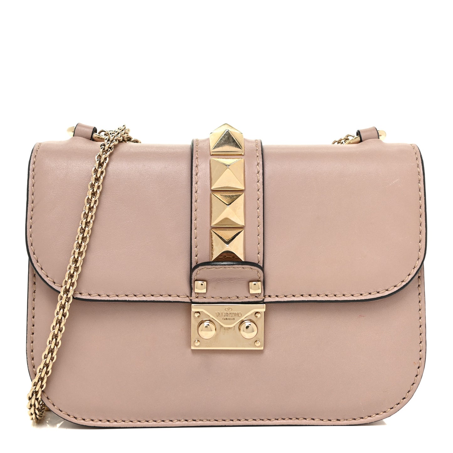 Vitello Small Glam Lock Rockstud Flap Poudre