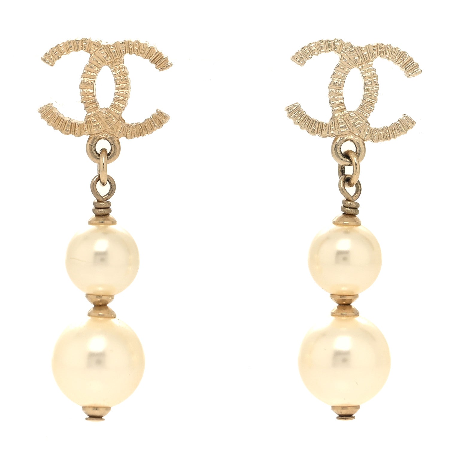 Chanel CC Pearl Drop Earrings Gold 1 of 4