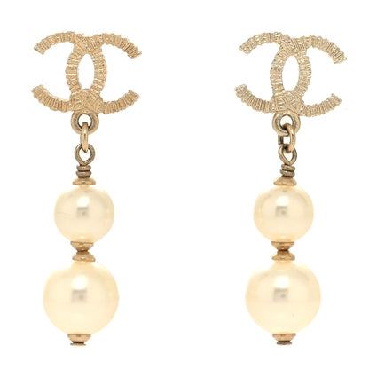 Chanel CC Pearl Drop Earrings Gold 1 of 4