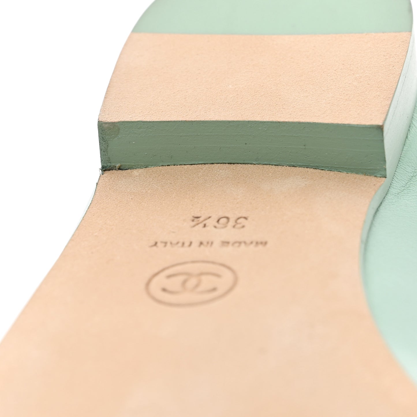 Lambskin CC Cap Toe Ballerina Flats  36.5 Light Green White