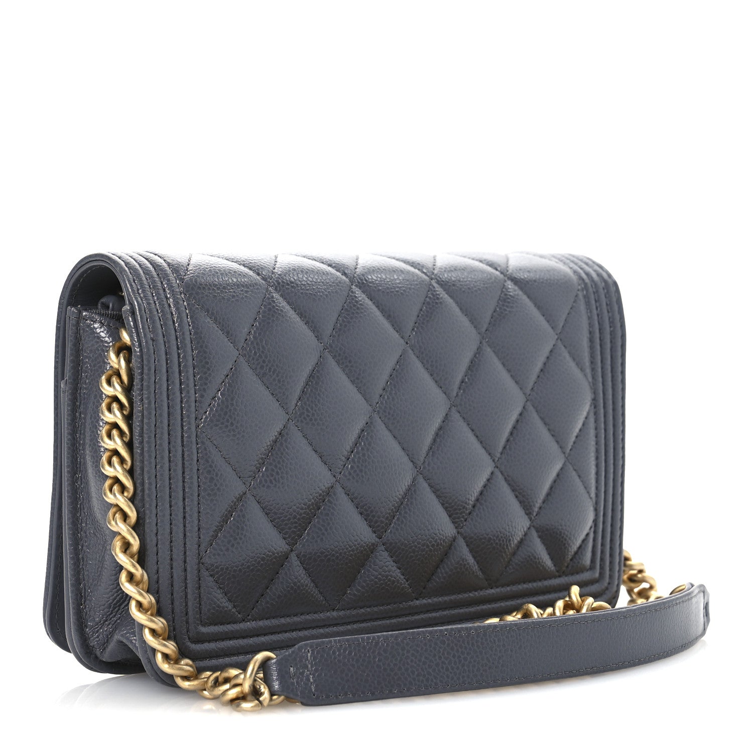 Chanel Caviar Quilted Boy Wallet On Chain WOC Grey 3 of 11