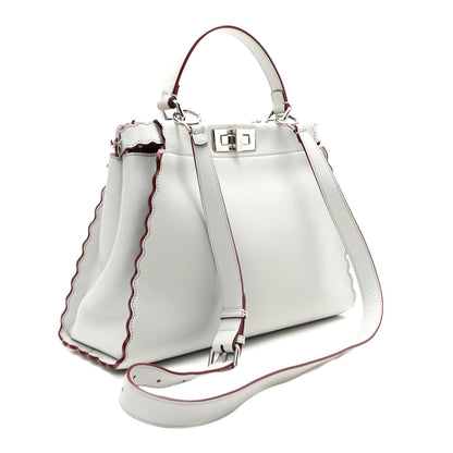 Fendi Vitello Seta Shiny Nappa Pearl Scalloped Studded Floral Embroidered Medium Peekaboo Iconic Satchel Grigio Perla Multicolor 3 of 9