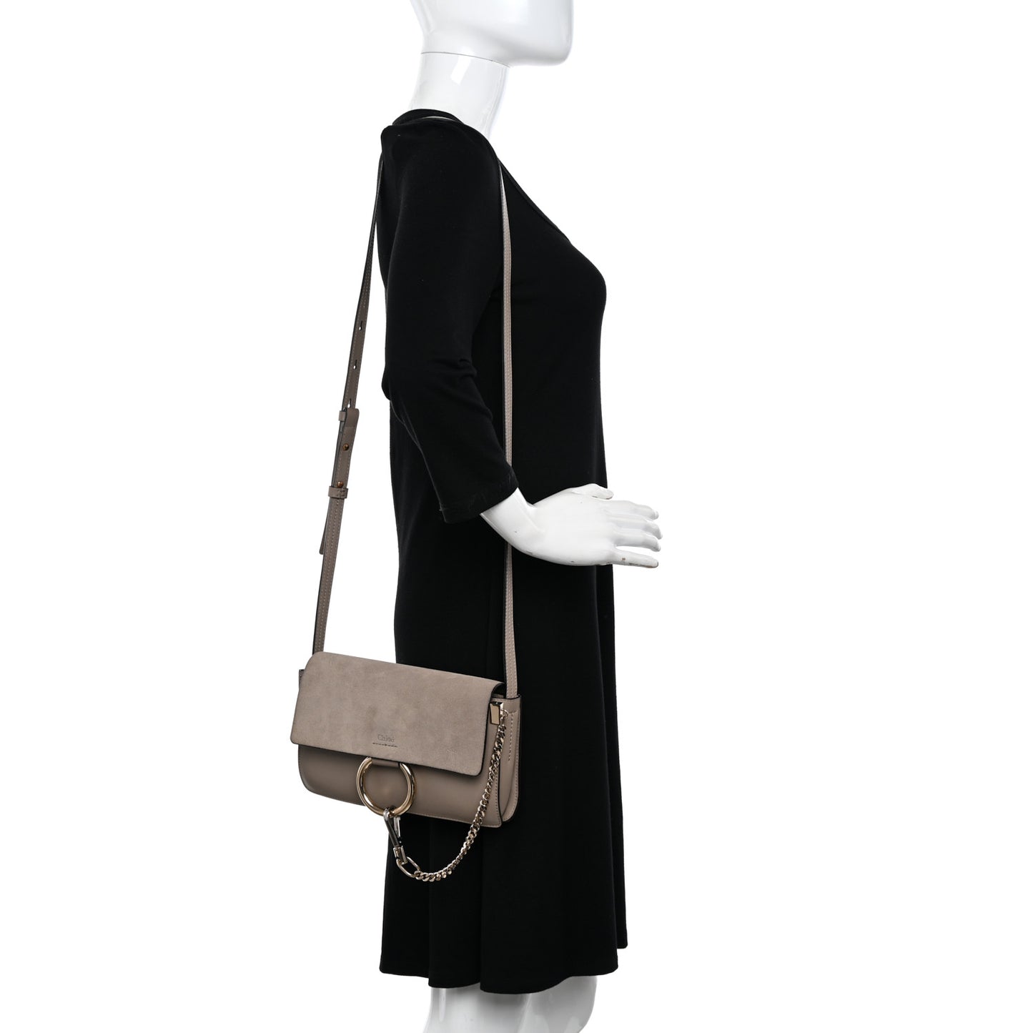 Suede Calfskin Small Faye Shoulder Bag Motty Grey