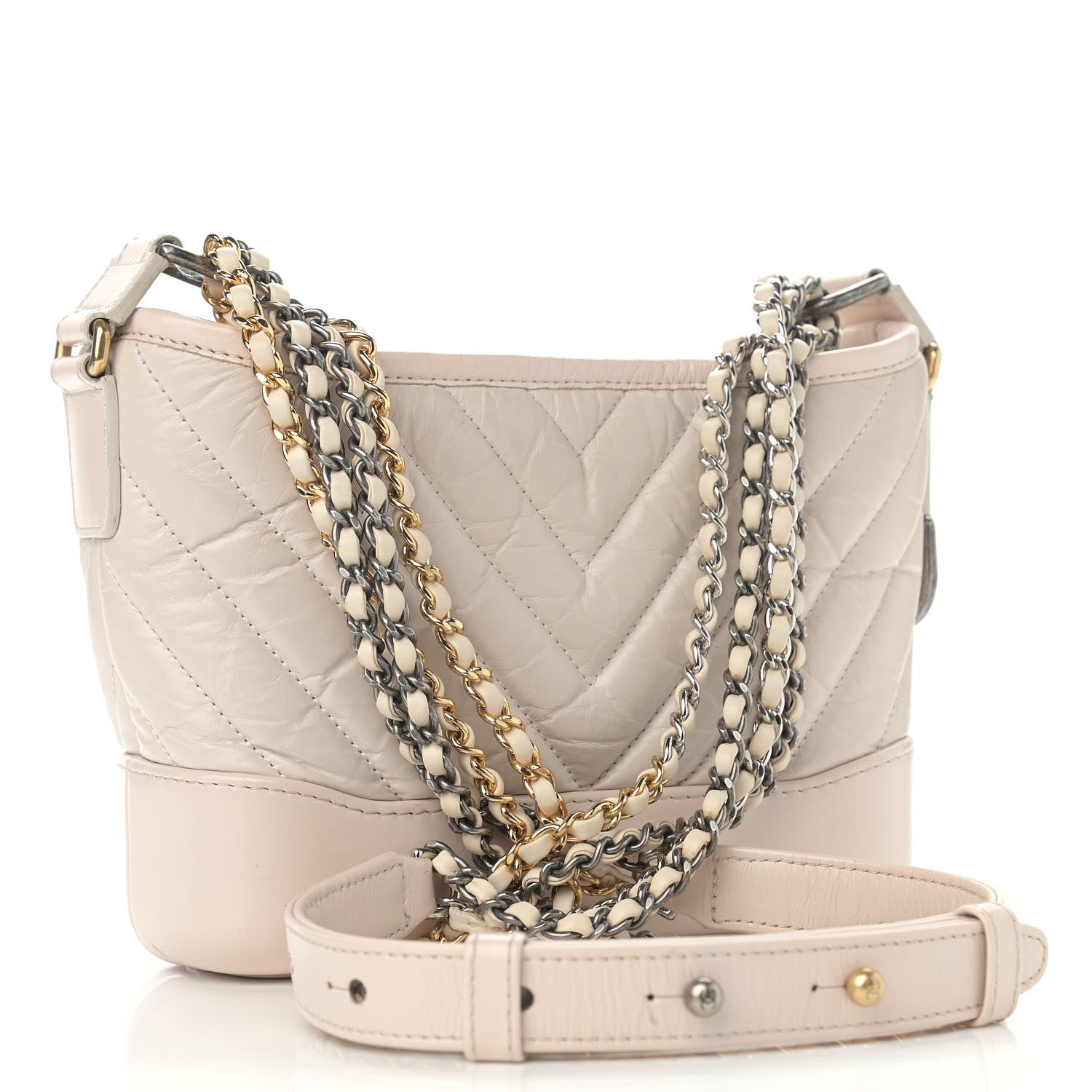 Chanel Aged Calfskin Chevron Quilted Small Gabrielle Hobo Beige 3 of 15