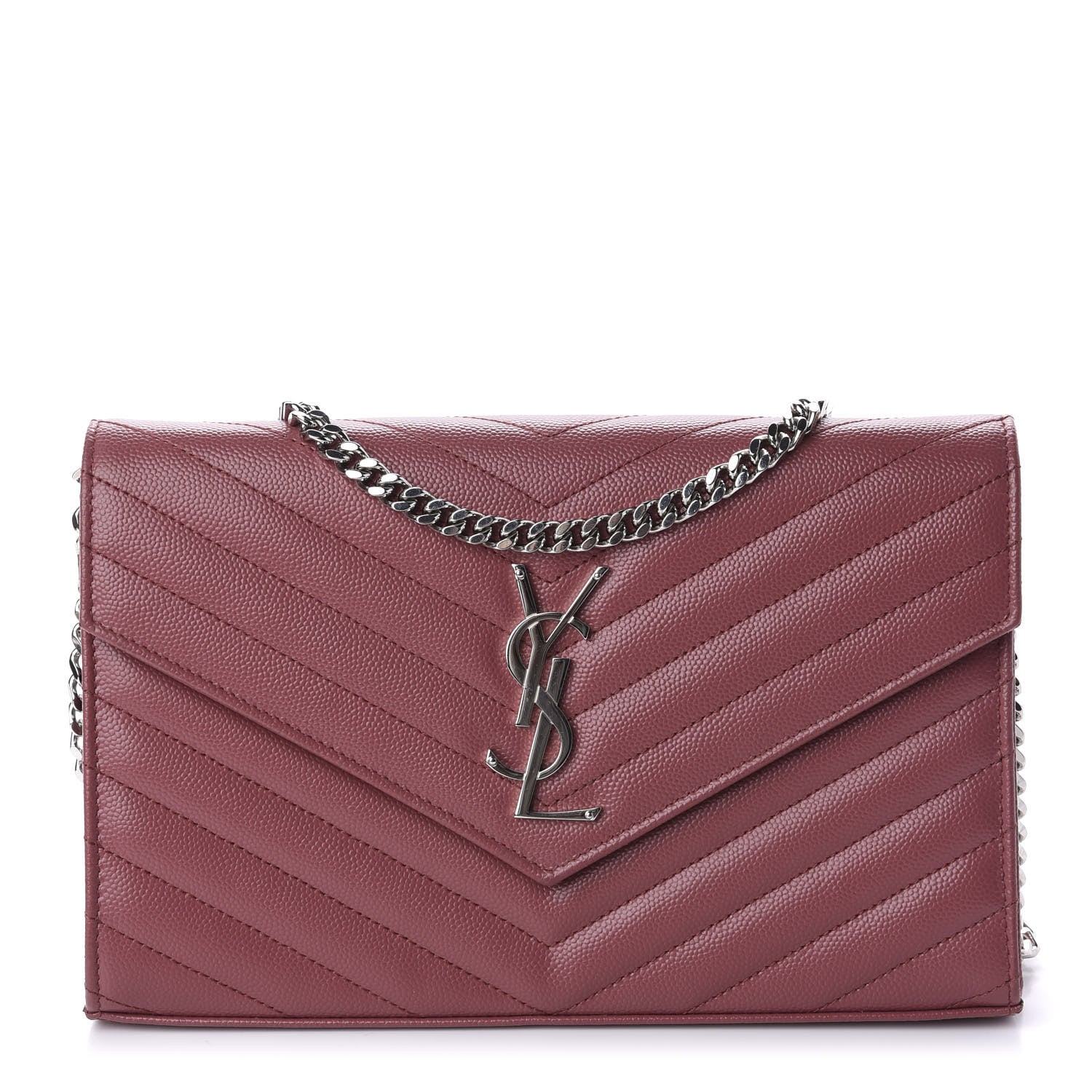 Saint Laurent Grain De Poudre Matelasse Chevron Monogram Chain Wallet Blush Fonce 1 of 10