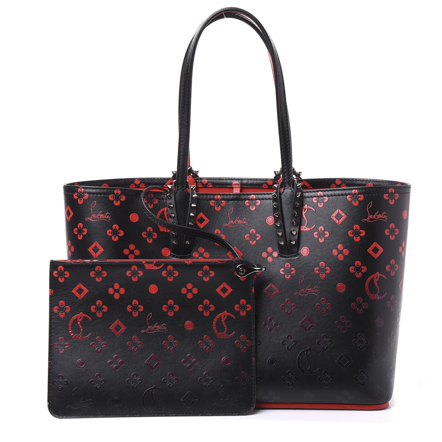 Perforated Calfskin Degrade Loubinthesky East West Cabata Tote Black Red