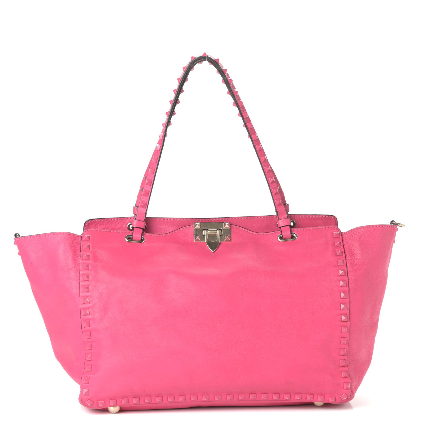Valentino Garavani Vitello Monochrome Medium Rockstud Tote Pop Fuxia 1 of 10