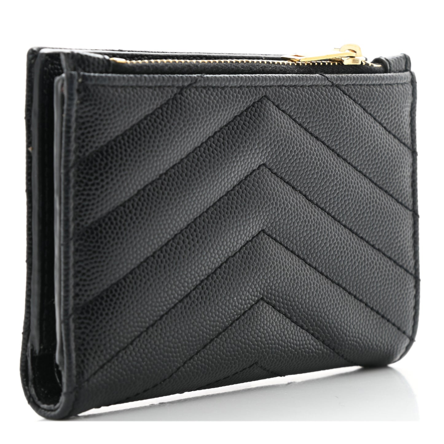 Grain De Poudre Matelasse Chevron Monogram Zipped Two-Part Wallet Black