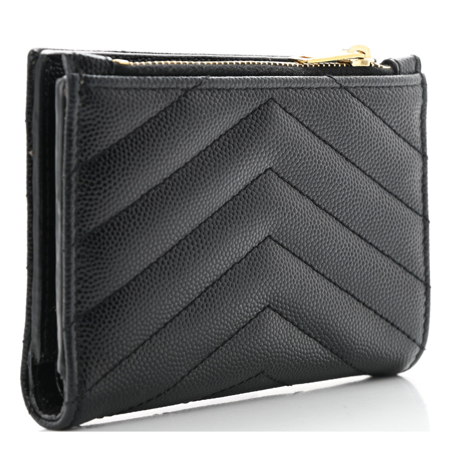 Saint Laurent Grain De Poudre Matelasse Chevron Monogram Zipped Two-Part Wallet Black 3 of 7