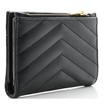 Saint Laurent Grain De Poudre Matelasse Chevron Monogram Zipped Two-Part Wallet Black 3 of 7