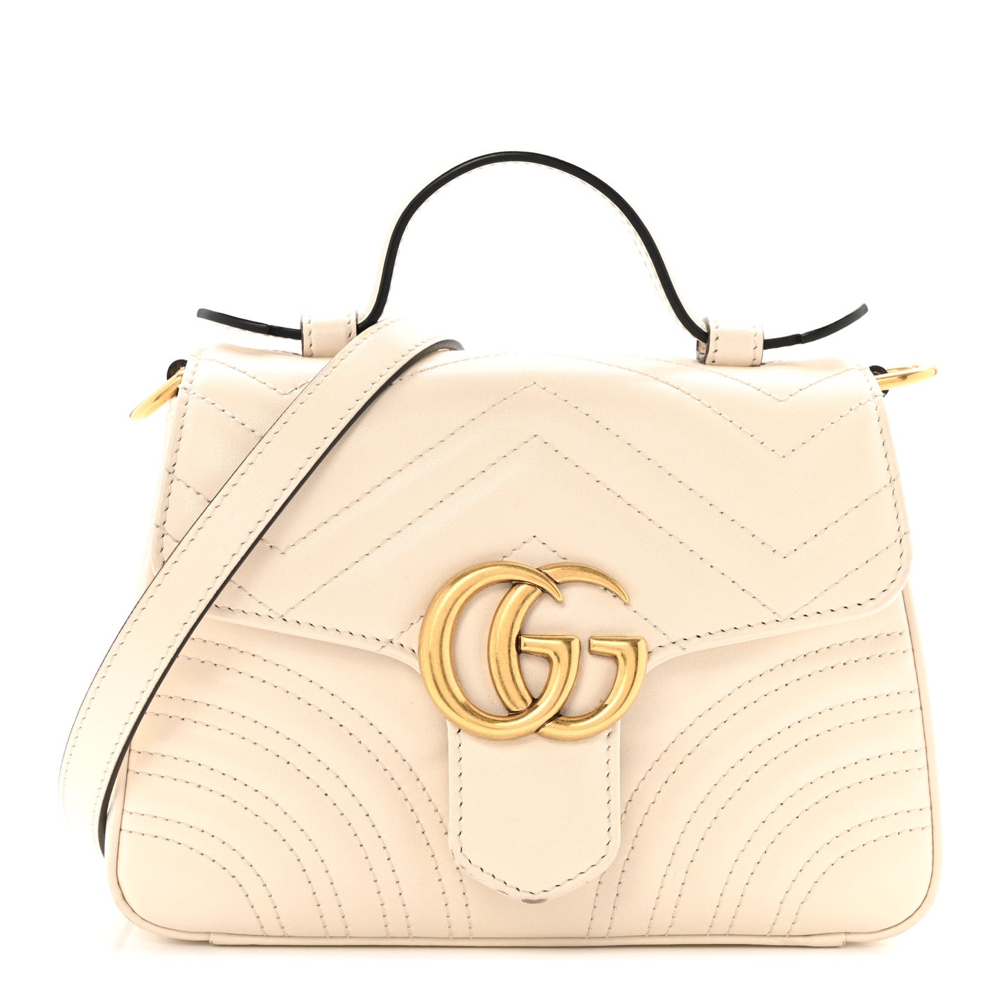 Calfskin Matelasse Mini GG Marmont Top Handle Shoulder Bag White