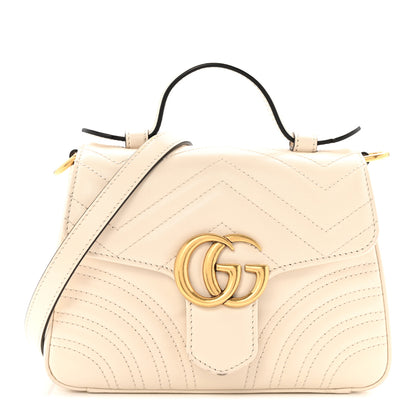 Gucci Calfskin Matelasse Mini GG Marmont Top Handle Shoulder Bag White 1 of 16