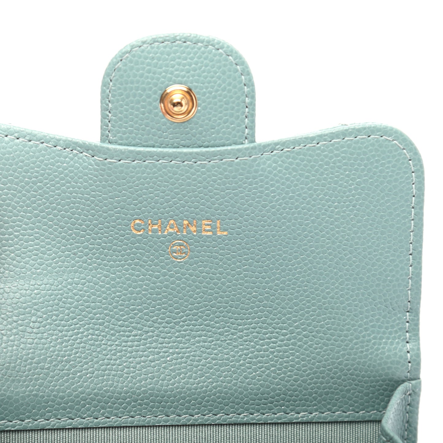Iridescent Caviar Quilted Flap Card Holder Wallet Light Blue