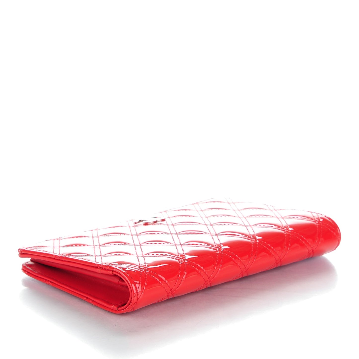 Patent Calfskin Quilted Double Stitch Yen Wallet Red