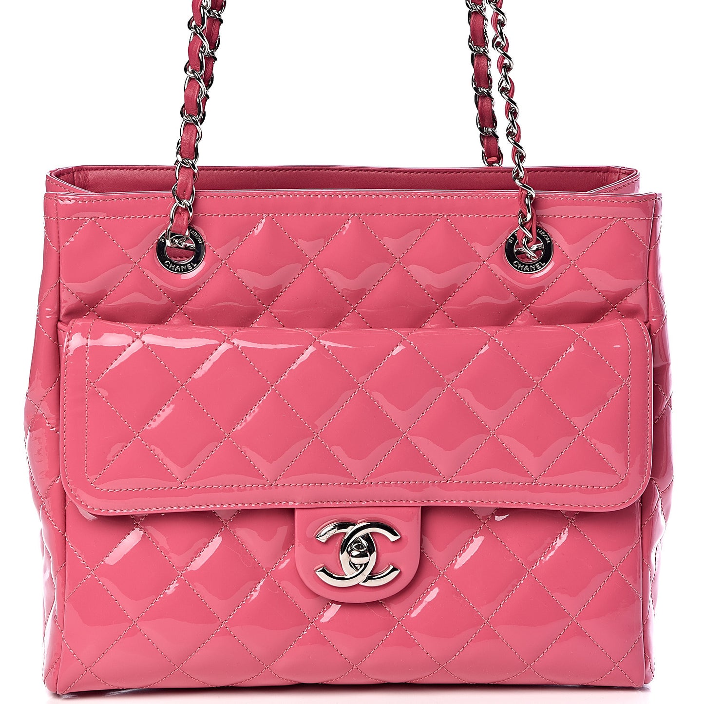 Patent Quilted Small Coco Shine Shopping Tote Pink