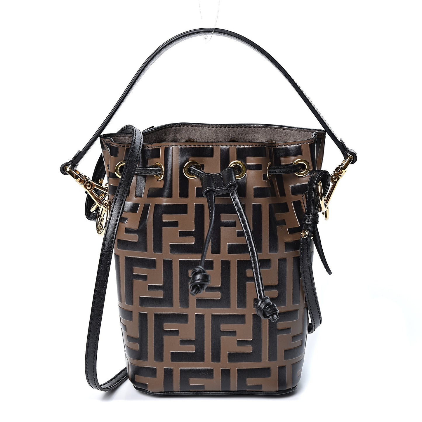 Vitello Liberty F is Fendi Bi-Color FF 1974 Embossed Mini Mon Tresor Bucket Bag Maya Black