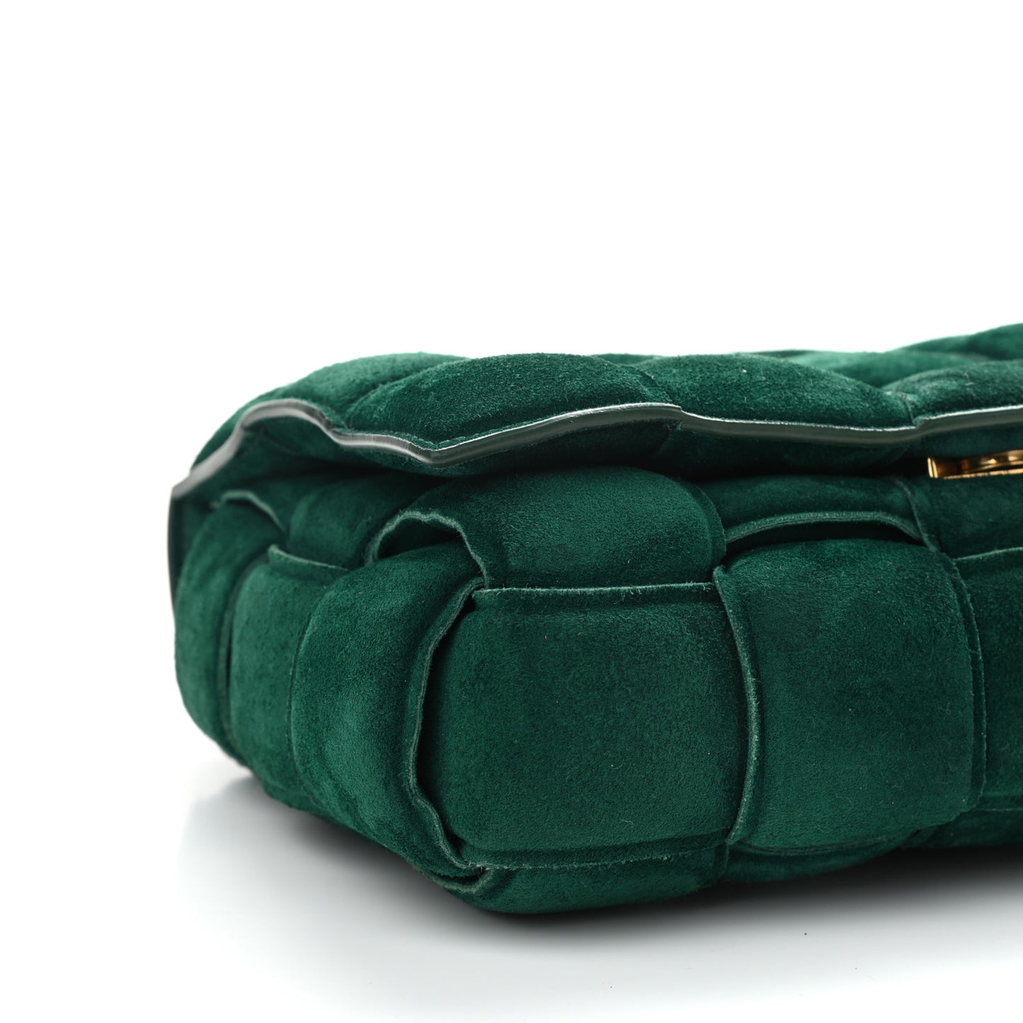 Suede Maxi Intrecciato Padded Chain Cassette Crossbody Bag Emerald Green