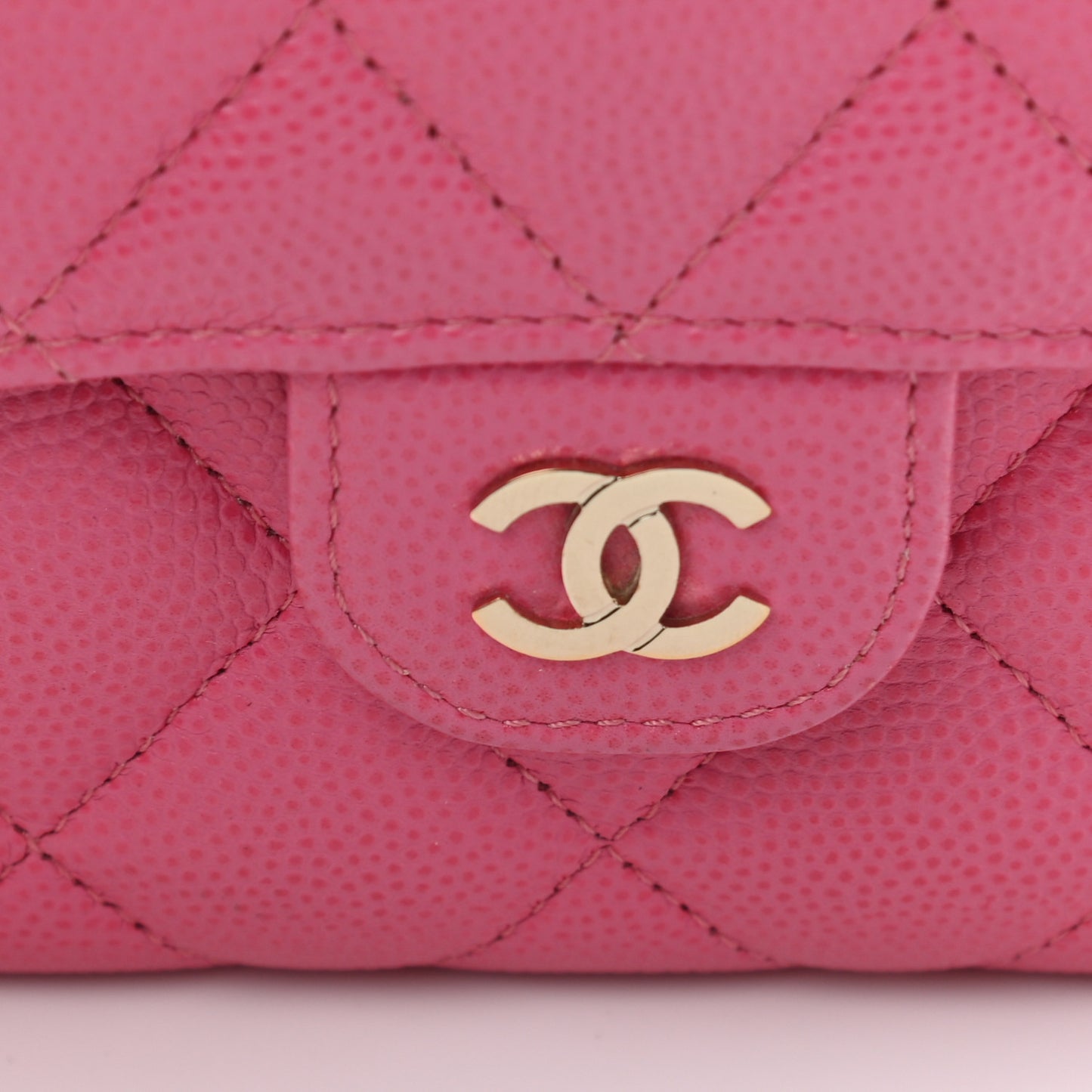 Caviar Quilted Compact Flap Wallet Pink