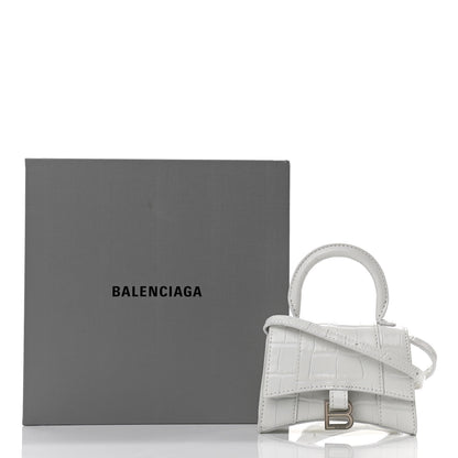 Balenciaga Shiny Calfskin Crocodile Embossed Hourglass Top Handle Bag Mini White 11 of 11