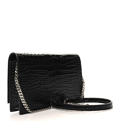 Saint Laurent Calfskin Crocodile Embossed Small Classic Monogram Kate Tassel Satchel Black 3 of 9