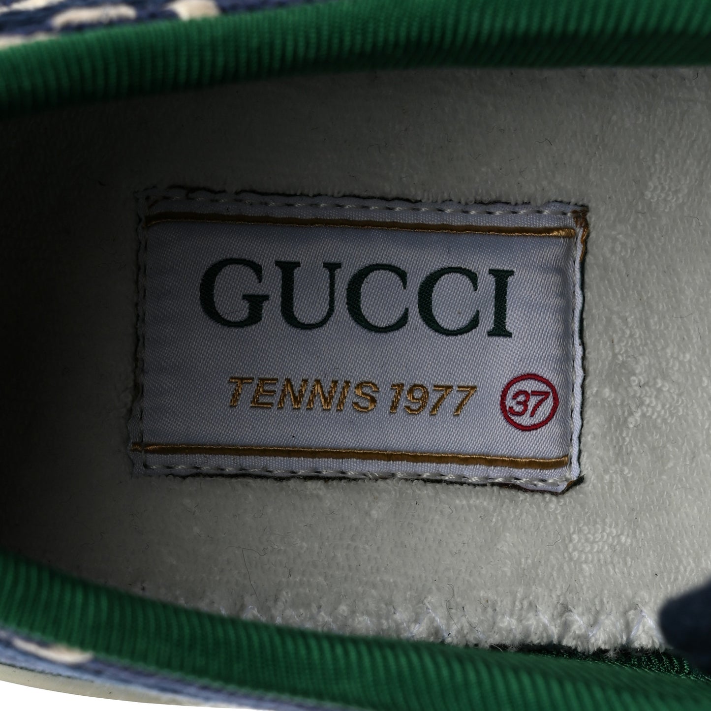 Cotton GG Monogram Web Womens 1977 Tennis Sneakers 37 Ink Ivory Blue