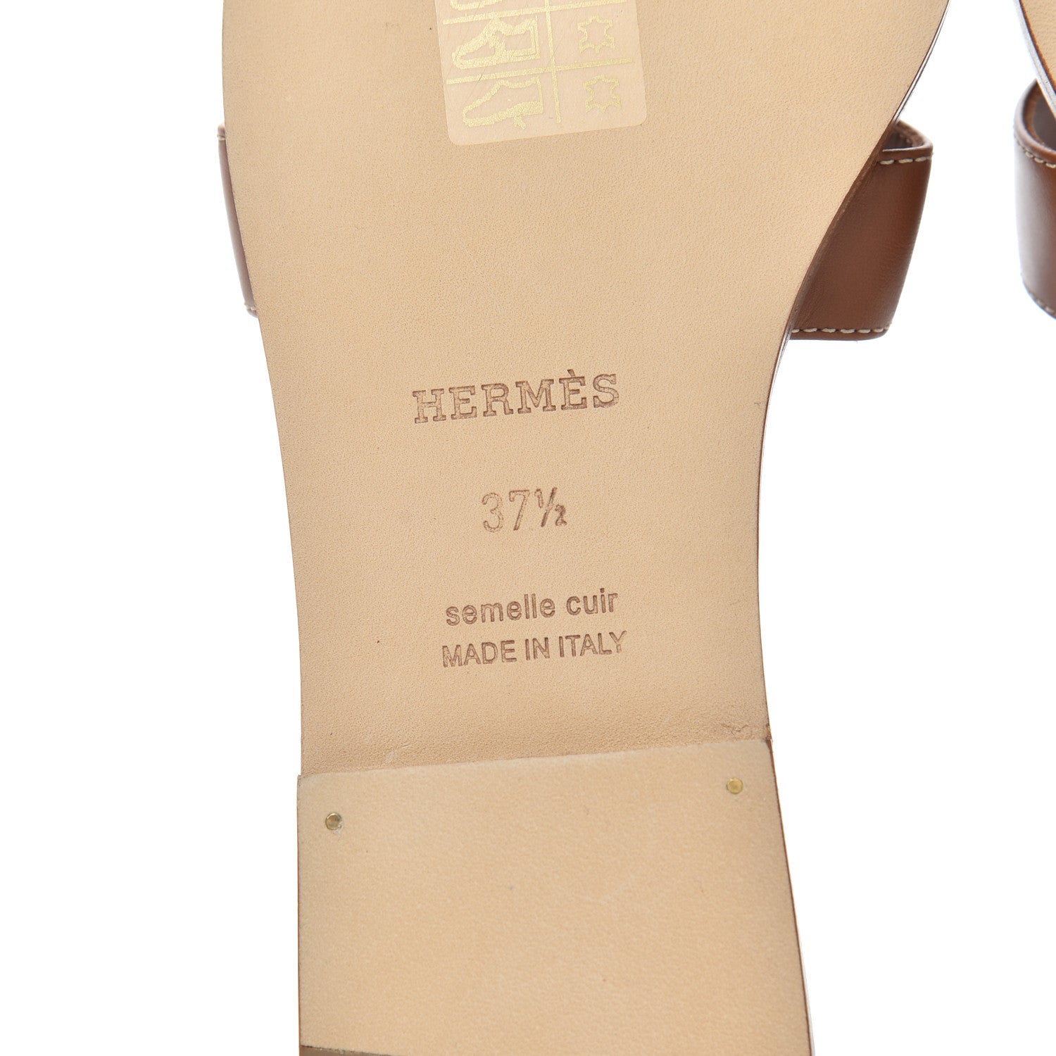 Hermes Box Calfskin Oran Sandals 37.5 Gold 7 of 10