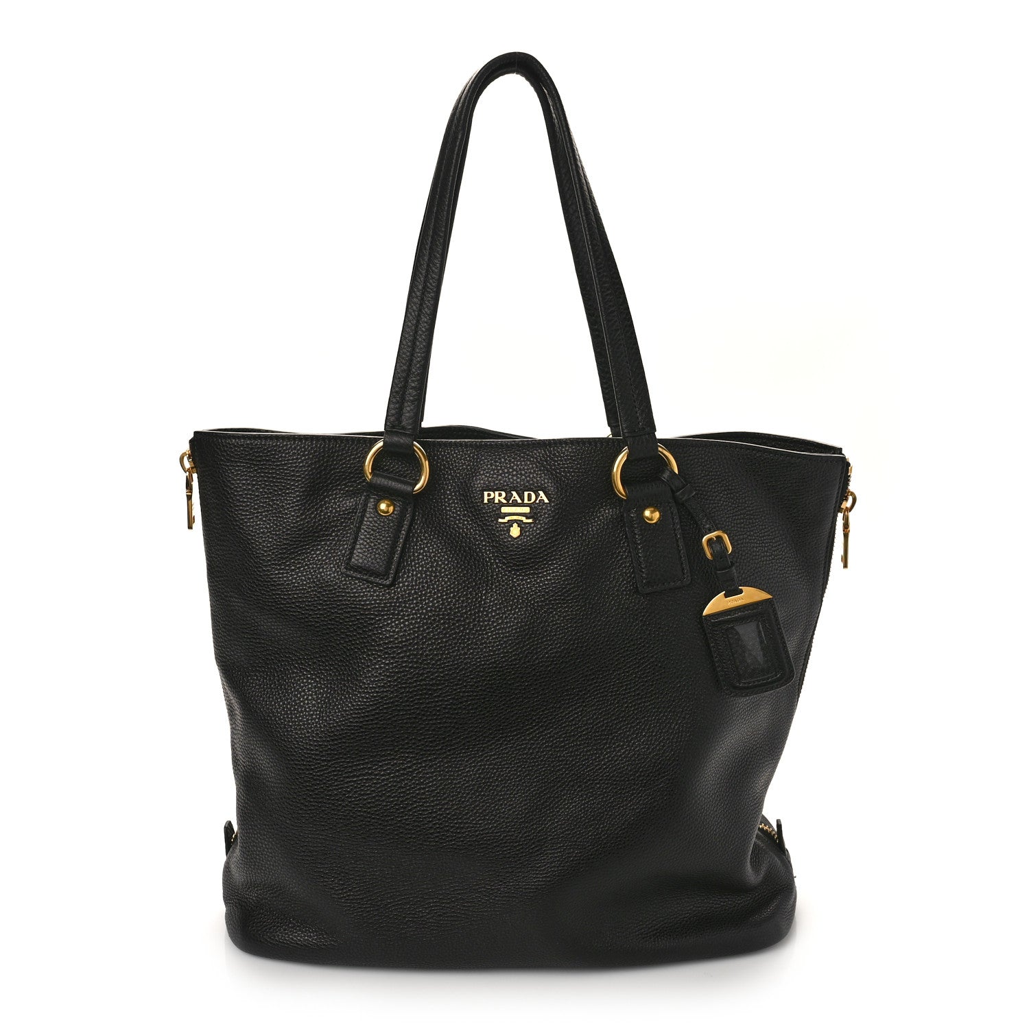 Prada Vitello Daino Side Zip Tote Black 1 of 8