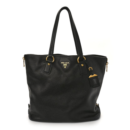 Prada Vitello Daino Side Zip Tote Black 1 of 8