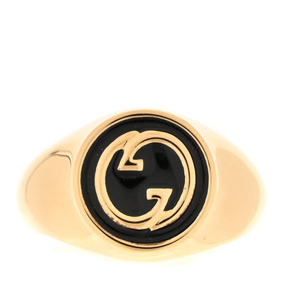 Gucci Metal Enamel Interlocking G Ring 56 7.5 Gold Black 1 of 7