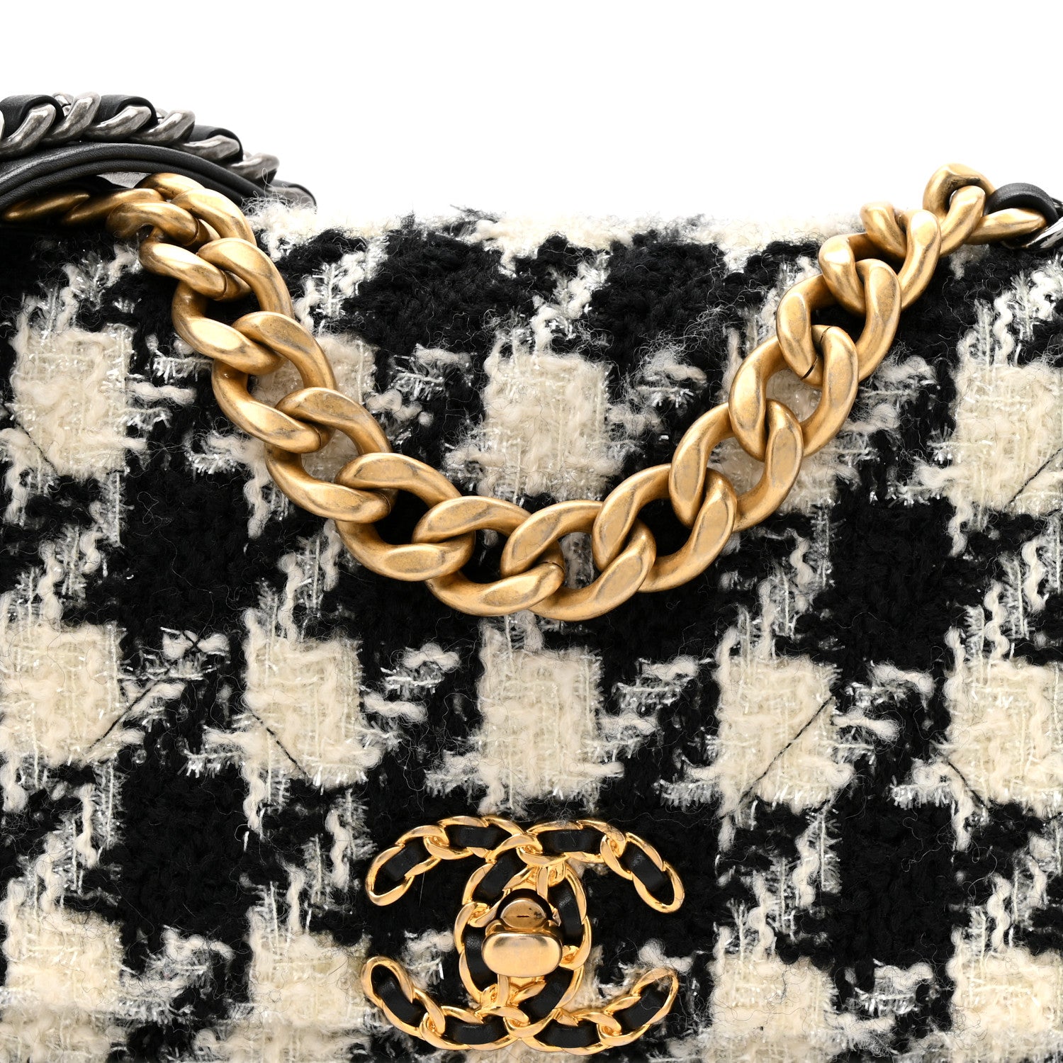 Chanel Tweed Quilted Medium Chanel 19 Flap Black Ecru White 8 of 10