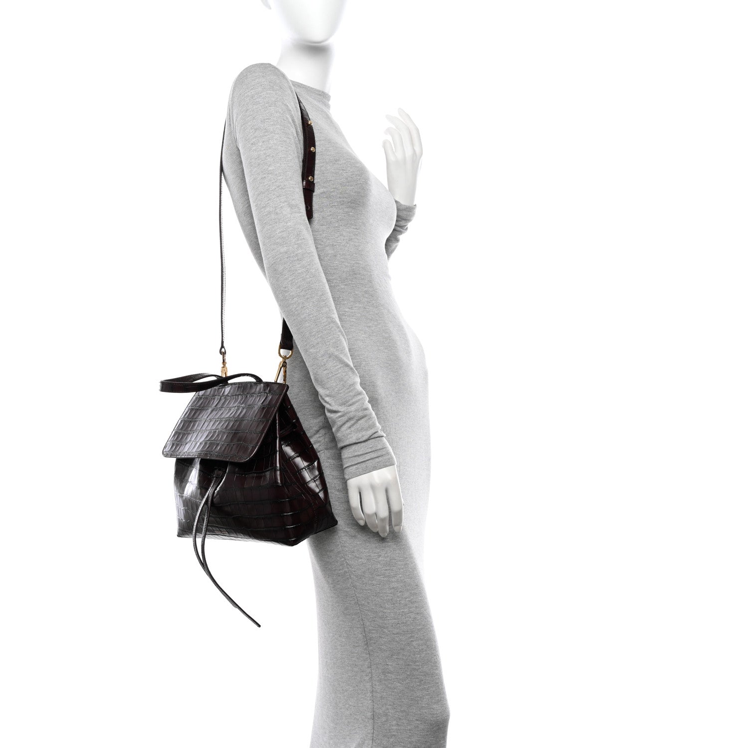 Mansur Gavriel Calfskin Crocodile Embossed Lady Bag Burgundy 2 of 9