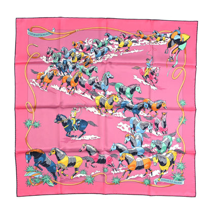 Hermes Silk Les Mustangs Double Face Scarf 90 Rose Vif Bleu Multicolor 1 of 6