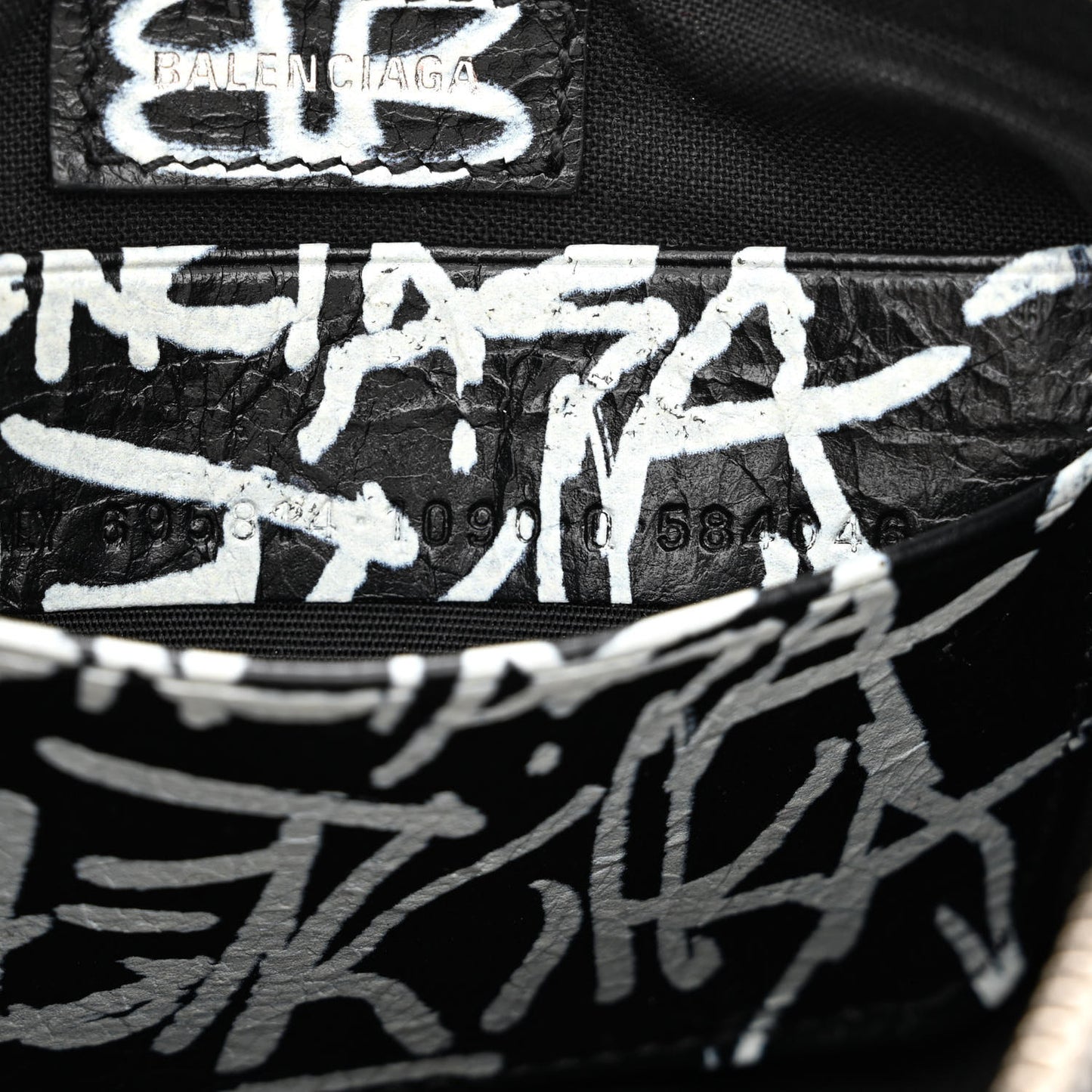 Agneau Arena Graffiti Le Cagole Mini Purse With Chain Black White