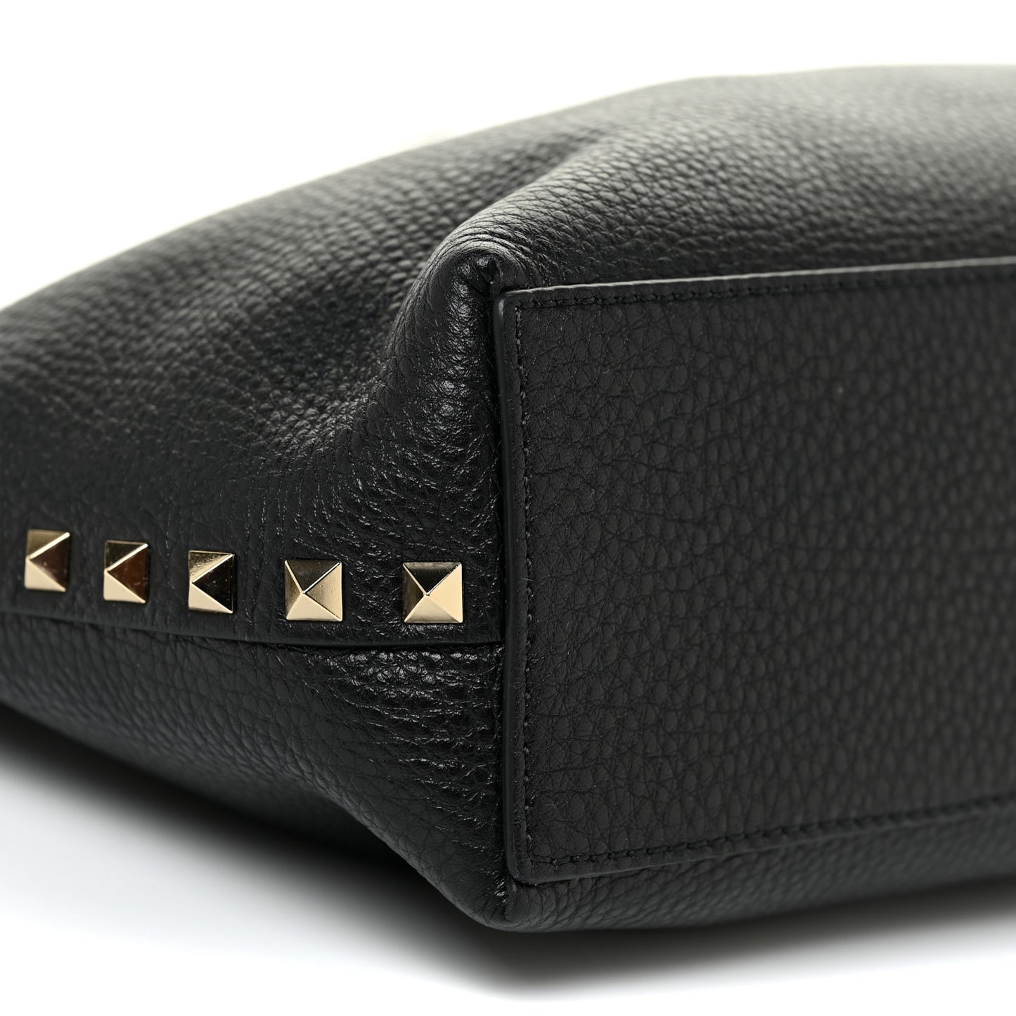 Grained Calfskin Small Rockstud Flip Lock Tote Black Rose Quartz