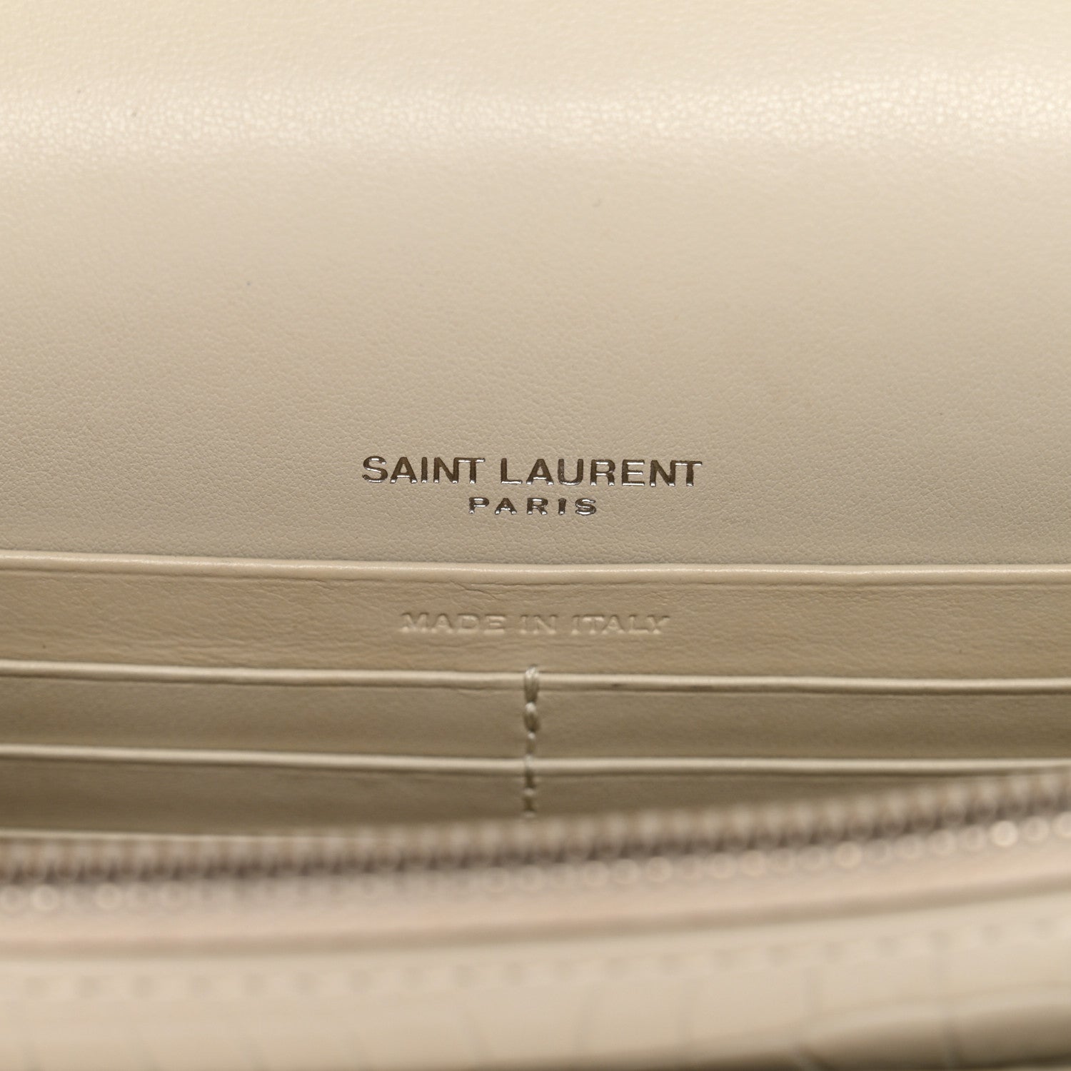 Saint Laurent Calfskin Crocodile Embossed Monogram Sunset Chain Wallet Blanc Vintage 5 of 9