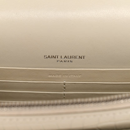 Saint Laurent Calfskin Crocodile Embossed Monogram Sunset Chain Wallet Blanc Vintage 5 of 9
