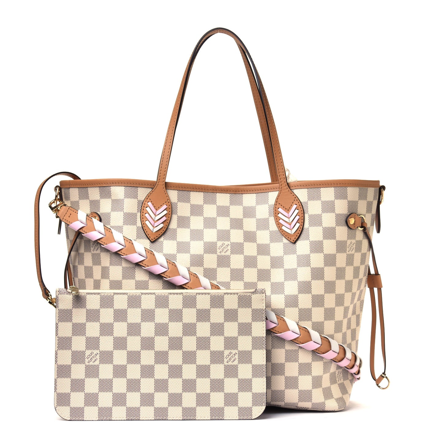 Damier Azur Braided Neverfull MM Pink