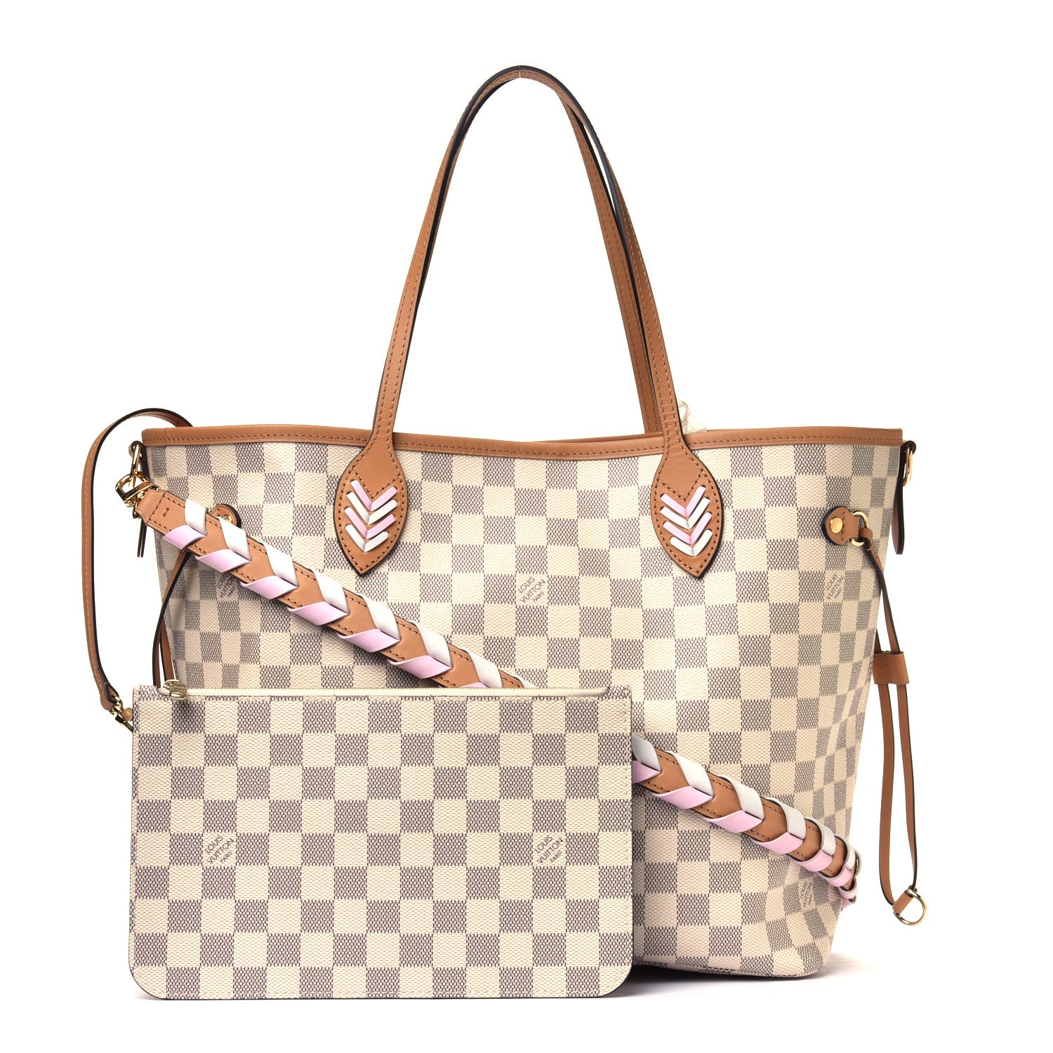 Louis Vuitton Damier Azur Braided Neverfull MM Pink 1 of 5