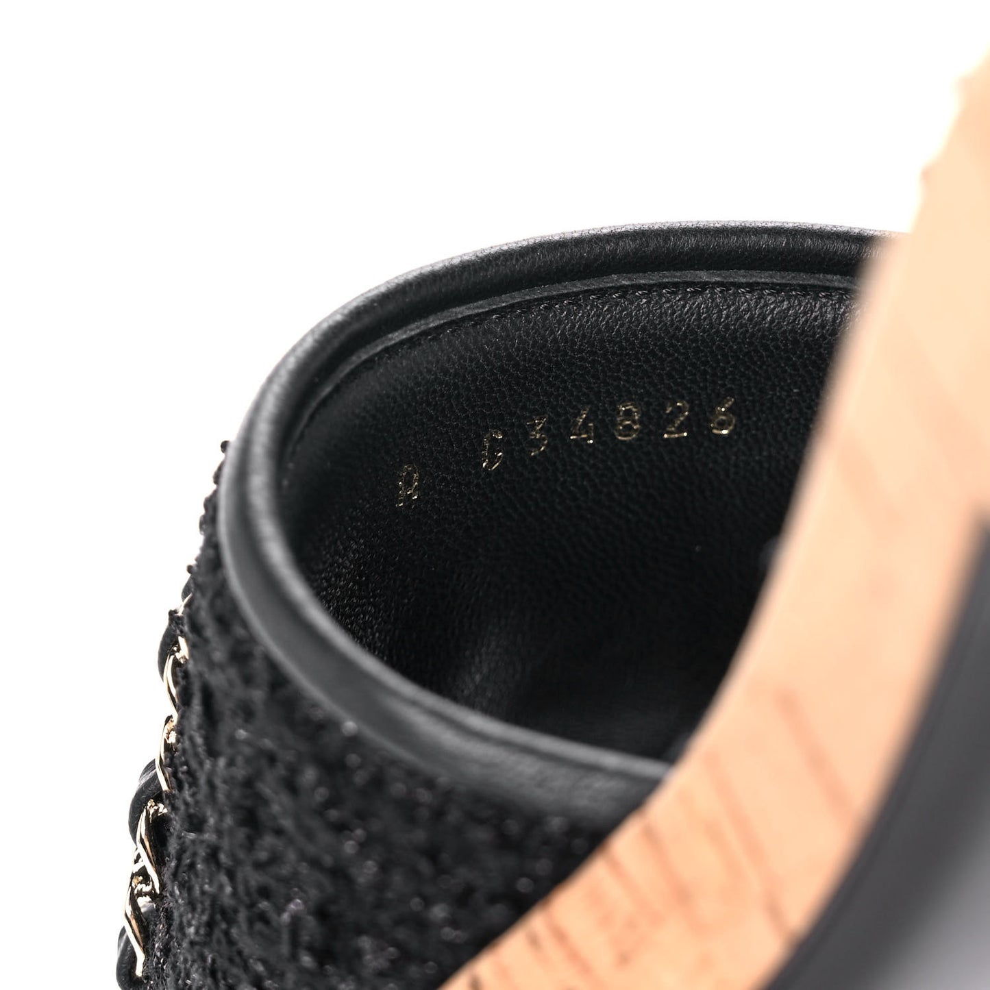 Tweed Cork CC Chain Mule Sandal 37 Black