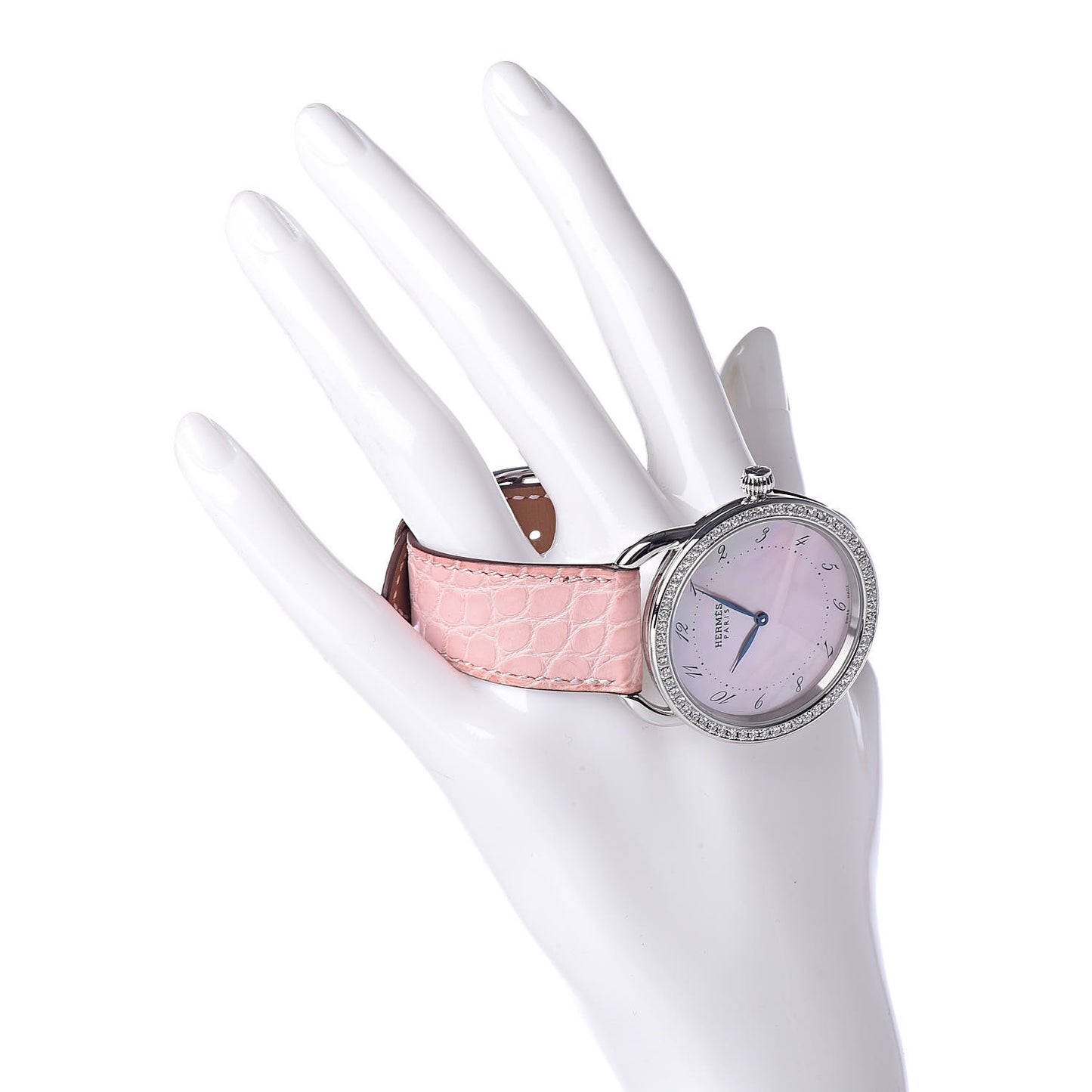Stainless Steel Alligator Diamond Bezel Pink Mother of Pearl 38mm Arceau Quartz Watch