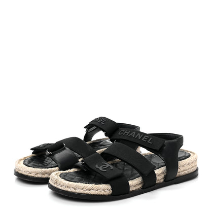 Chanel Stretch Fabric Lambskin CC Flat Sandals 38 Black 3 of 8