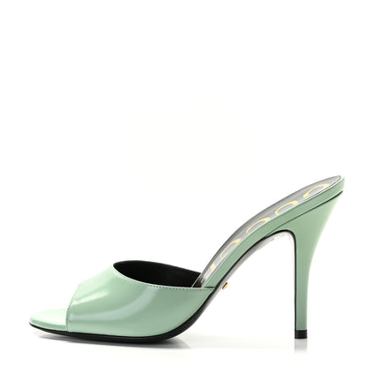 Gucci Polished Calfskin Scarlet Mid Heel Slide Sandals 38 Aqua Green 1 of 10